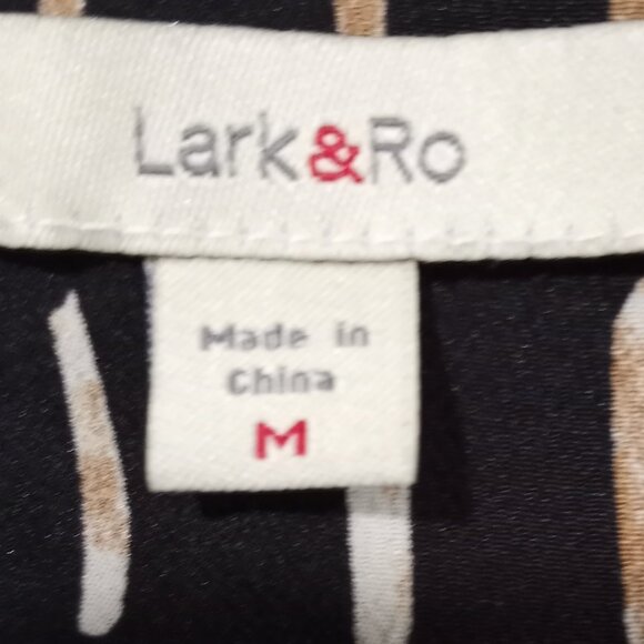 LARK & RO BLACK|BEIGE PRINT RUFFLE EDGED WRAP MIDI DRESS WOMEN SIZE M - Picture 3 of 9